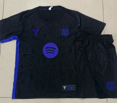 25-26 Barcelona Royal Black Short-Sleeved Thailand Soccer Tracksuit-815