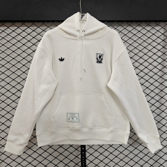 (S-3XL)Retro Embroidered version Liverpool White Thailand Soccer Tracksuit Top With Hat-CS