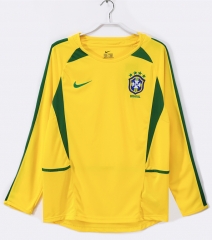 Retro Version 2002 Brazil Home Yellow LS Thailand Soccer Jersey AAA-C1046