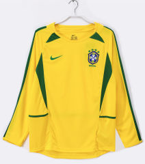 Retro Version 2002 Brazil Home Yellow LS Thailand Soccer Jersey AAA-C1046