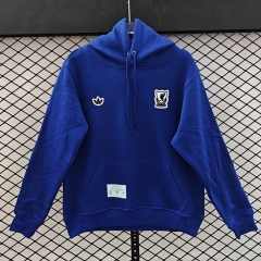 (S-3XL)Retro Embroidered version Liverpool Blue Thailand Soccer Tracksuit Top With Hat-CS