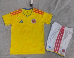 (White Shorts)26-27 Colombia Home Yellow Soccer Uniform-718