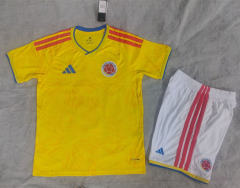 (White Shorts)26-27 Colombia Home Yellow Soccer Uniform-718