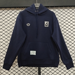 (S-3XL) Retro Embroidered version Liverpool Royal Blue Thailand Soccer Tracksuit Top With Hat-CS