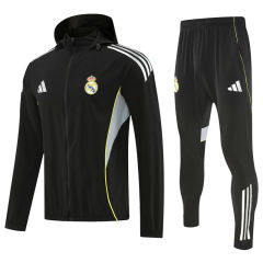 25-26 Real Madrid Black Thailand Soccer Coat Uniform With Hat-4627