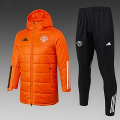 25-26 Manchester United Orange Thailand Soccer Cotton Coat Uniform With Hat-815