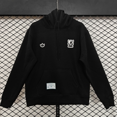 (S-3XL) Retro Embroidered version Liverpool Black Thailand Soccer Tracksuit Top With Hat-CS