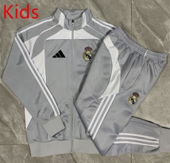 2025-26 Real Madrid Grey&White Kids/Youth Soccer Jacket Uniform-815