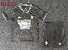 With Chest Ad 2025-2026 Juventus 2nd Away Black Soccer kids Uniform-GB