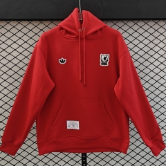 (S-3XL) Retro Embroidered version Liverpool Red Thailand Soccer Tracksuit Top With Hat-CS