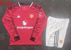 25-26 Manchester United Home Red LS Kids/Youth Soccer Uniform-4714