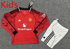 25-26 Correct Version Manchester United Home Red LS Kids/Youth Soccer Uniform-6748