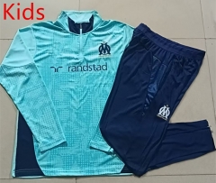 25-26 Olympique de Marseille Ink Jet Light Green Kids/Youth Soccer Tracksuit-815