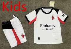 25-26 Correct Version AC Milan Away White  Kids/Youth Soccer Uniform-6748