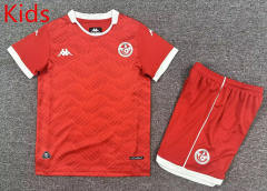 25-26 Tunisia Home Red Kids/Youth Soccer Uniform-7809
