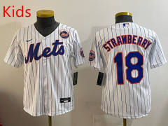 (Logo 1) New York Mets White #18 Kids MLB Jersey-0840