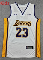 V Collar Los Angeles Lakers White #23 Kids NBA Jersey-1380