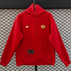 (S-3XL) Retro Embroidered Version Manchester United Red Thailand Soccer Tracksuit Top With Hat-CS