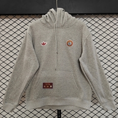 (S-3XL) Retro Embroidered Version Aston Villa Grey Thailand Soccer Tracksuit Top With Hat-CS