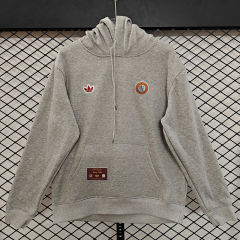 (S-3XL) Retro Embroidered Version Aston Villa Grey Thailand Soccer Tracksuit Top With Hat-CS