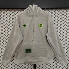 (S-3XL) Retro Embroidered Version Celtic Grey Thailand Soccer Tracksuit Top With Hat-CS