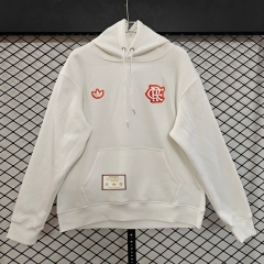 (S-3XL) Retro Embroidered Version Flamengo White Thailand Soccer Tracksuit Top With Hat-CS