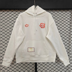 (S-3XL) Retro Embroidered Version Flamengo White Thailand Soccer Tracksuit Top With Hat-CS