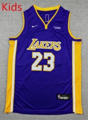 V Collar Los Angeles Lakers Purple #23 Kids NBA Jersey-1380