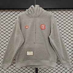 (S-3XL) Retro Embroidered Version Flamengo Grey Thailand Soccer Tracksuit Top With Hat-CS
