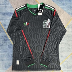 (S-4XL) 26-27 Mexico Goalkeeper Black LS Thailand Soccer Jersey AAA-422