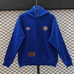 (S-3XL) Retro Embroidered Version Aston Villa Blue Thailand Soccer Tracksuit Top With Hat-CS