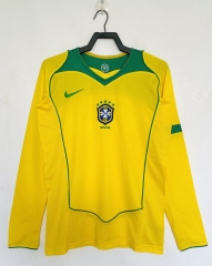 Retro Version 2004 Brazil Home Yellow  LS Thailand Soccer Jersey AAA-811