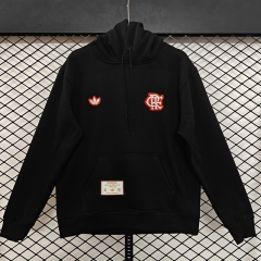 (S-3XL) Retro Embroidered Version Flamengo Black Thailand Soccer Tracksuit Top With Hat-CS