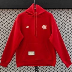 (S-3XL) Retro Embroidered Version Flamengo Red Thailand Soccer Tracksuit Top With Hat-CS