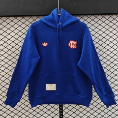 (S-3XL) Retro Embroidered Version Flamengo Blue Thailand Soccer Tracksuit Top With Hat-CS