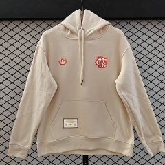 (S-3XL) Retro Embroidered Version Flamengo Beige Thailand Soccer Tracksuit Top With Hat-CS