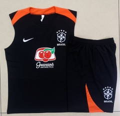 25-26 Brazil Black Thailand Soccer Vest Tracksuit-815