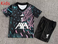 25-26 Liverpool Green&Pink Kids/Youth Soccer Uniform-7809