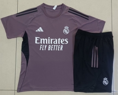 25-26 Real Madrid Grey&Purple Short-sleeved Thailand Soccer Tracksuit-815