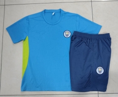 2024-2025 Manchester City Lake Blue Short-Sleeve Thailand Soccer Tracksuit-815