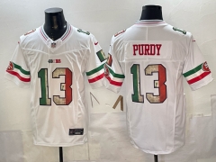 (Logo 4) San Francisco 49ers Mexico National Flag White #13 NFL Jersey-0840