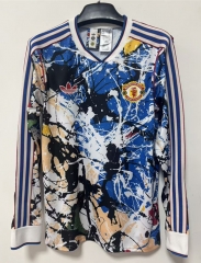 (S-4XL) 26-27 Rose Version Manchester United Blue&White LS Thailand Training Soccer Jersey AAA-1424