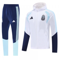 25-26 Argentina White Thailand Soccer Coat Uniform With Hat-LH