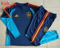 26-27 Spain Royal Blue Kid-Youth Soccer Tracksuit-815