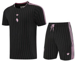 25-26 Juventus Black Thailand Soccer Short-sleeve Tracksuit Uniform-LH