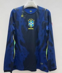 (S-4XL) 26-27 Brazil Away Royal Blue LS Thailand Soccer Jersey AAA-422