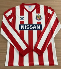 (S-3XL) Retro Version 90-91 Deportivo Guadalajara Home Red&White LS Thailand Soccer Jersey AAA-6895