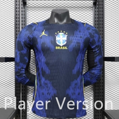 (S-3XL) Player Version 26-27 Brazil Away Blue LS Thailand Soccer Jersey AAA-888