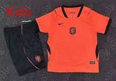 (Black Shorts) 26-27 Netherlands Home Orange Kids/Youth Soccer Uniform-4714