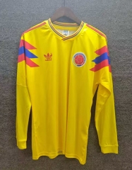 Retro version 1990 Colombia Home Yellow LS Thailand Soccer Jersey AAA-3402